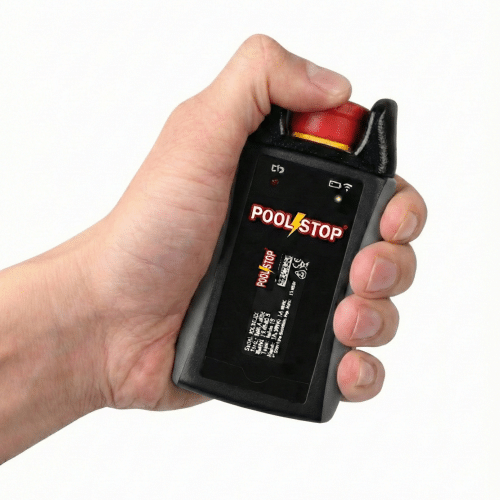 Botón de parada de emergencia PoolStop modelo inalámbrico para piscinas, pulsador sin cables de seguridad para instalaciones acuáticas