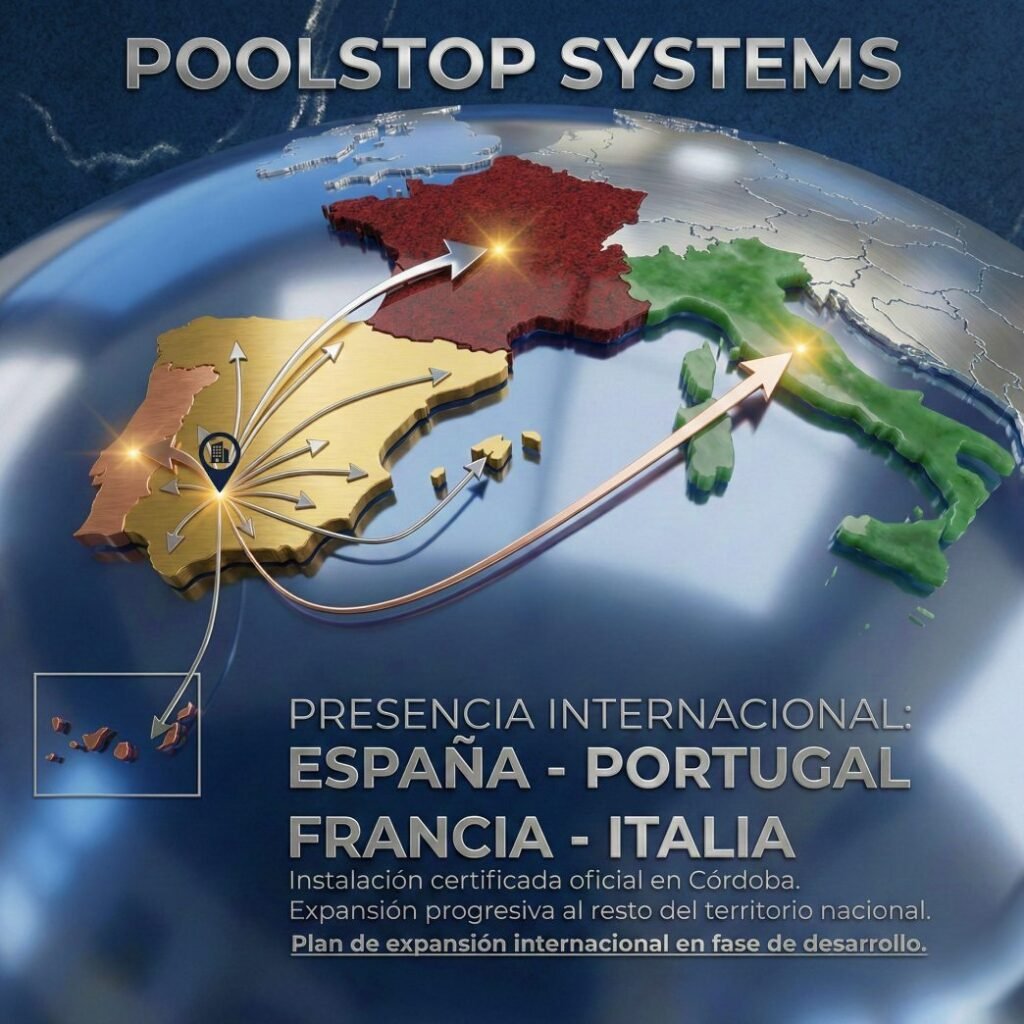 Mapa de España distinguiendo zona de instalación técnica directa en Córdoba y zona de envío de kit certificado al resto de provincias.