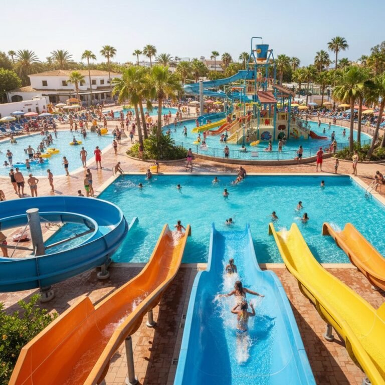 Sistema de parada de emergencia industrial cableado para bombas de gran potencia en parque acuático.