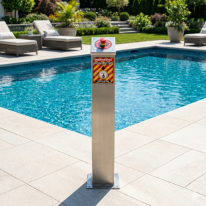 Pedestal de seguridad PoolStop en acero inoxidable para piscinas privadas y particulares