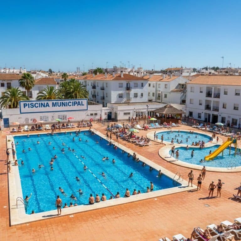 Botón de emergencia PoolStop instalado en recinto de agua público municipal para prevención de ahogamientos y electrocuciones.