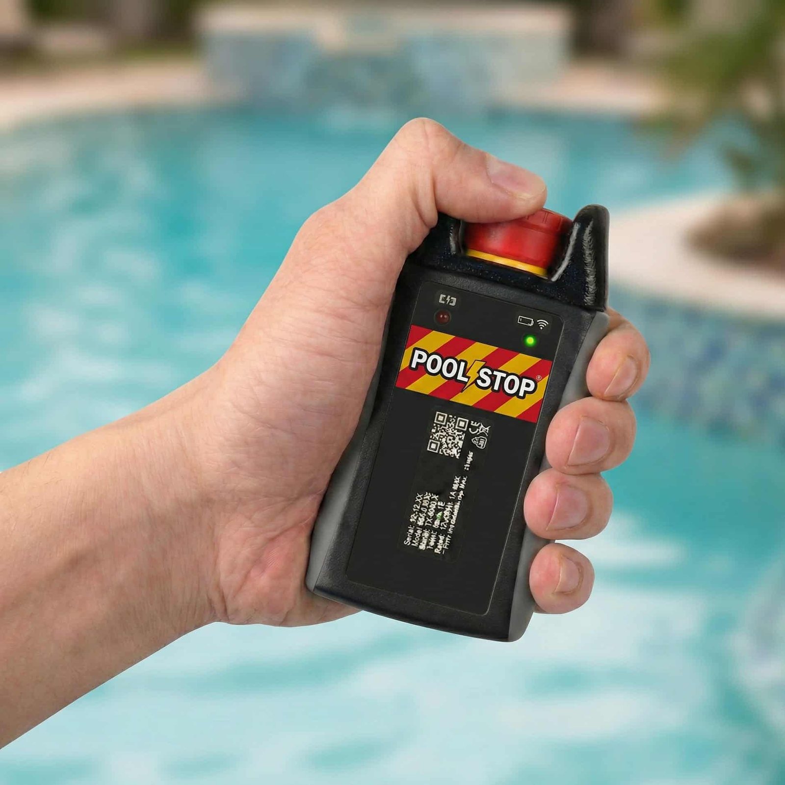Botón de emergencia inalámbrico PoolStop para piscinas privadas y particulares de casas o chalets